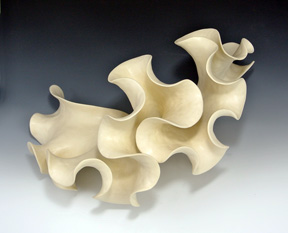 Organic-looking ceramic sculpture based on a fractal dragon curve, second view.