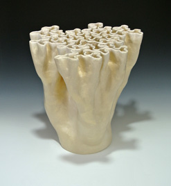 Organic-looking ceramic sculpture based on a fractal curve, third view.