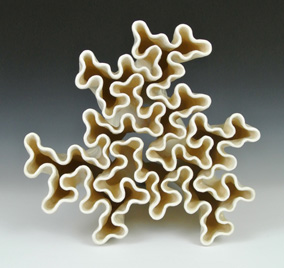 Organic-looking ceramic sculpture based on a fractal curve, second view.