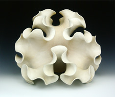 Organic-looking ceramic sculpture based on a the Sierpinski Arrowhead fractal curve, second view.