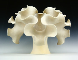 Organic-looking ceramic sculpture based on a the Sierpinski Arrowhead fractal curve, fourth view.