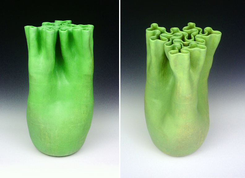 Ceramic sculpture of a fractal vase based on the terdragon curve.